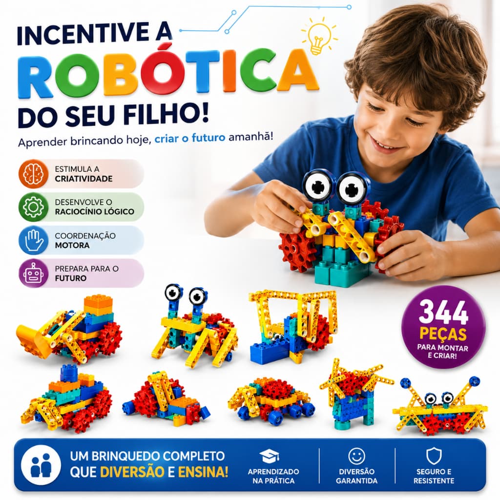 Brinquedo bloco lego eletrônico Montar Robótica Educativo Criativo 344 Peças Didático Infantil