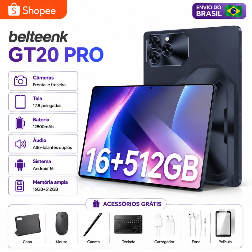 belteenk GT20 Pro Tablet Combo with Keyboard and Mouse - 12.8" inch 16GB+512GB Android 15 with 12800mAh 5G