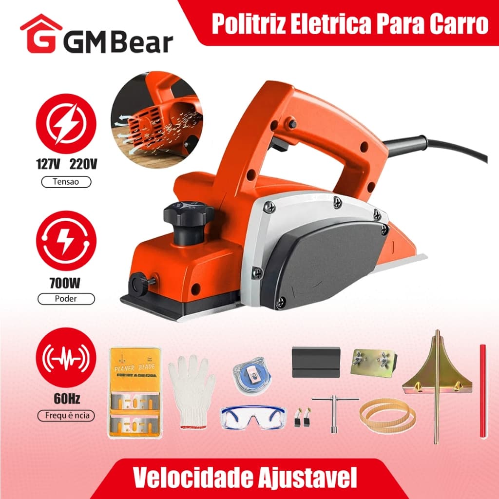 GM Bear Plaina Elétrica Profissional Manual 700w Multi-Funções,82mm Largura de Corte Para Carpintaria/MDF/Madeira Crua