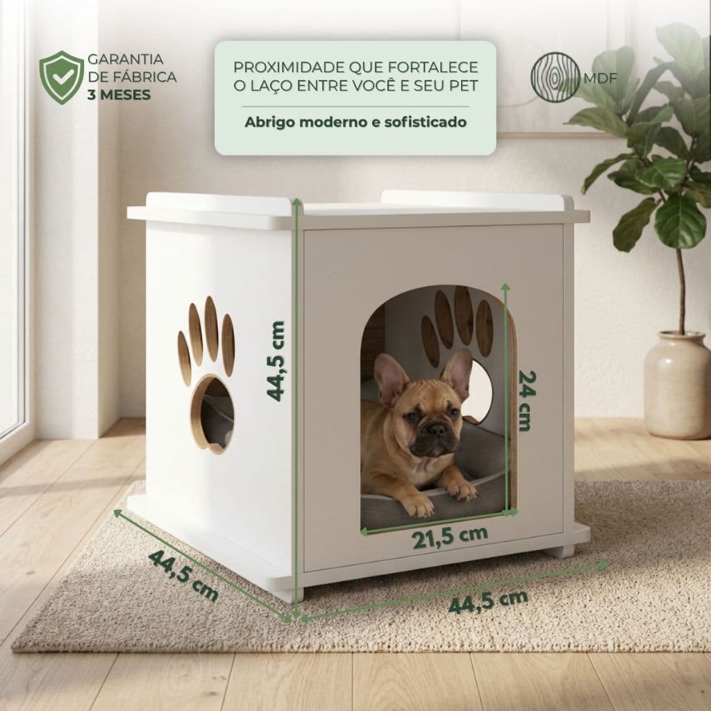 Mesa De Cabeceira Pet Branca Casinha Cachorro Gato Madeira Mdf