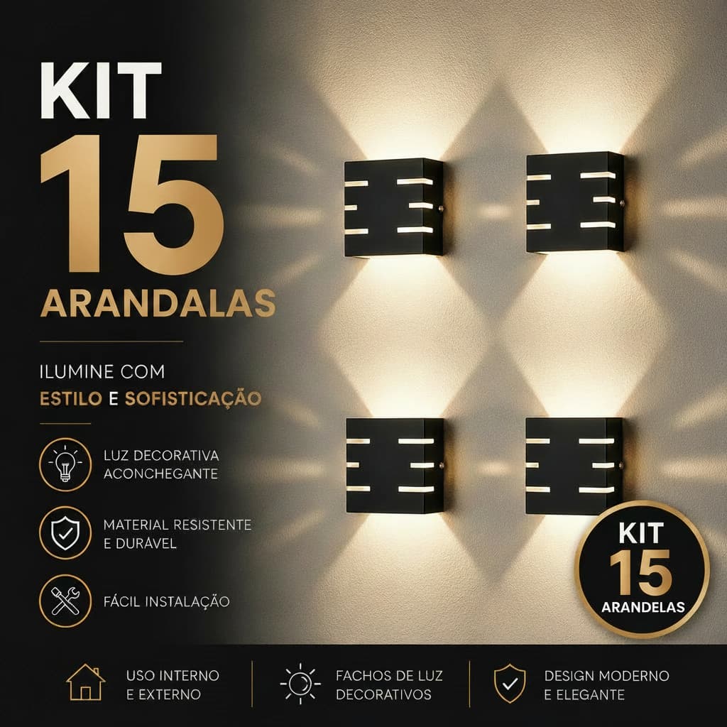 Kit 15 Arandela de Parede Luminária Slim 6 frisos Decoração Externa e Interna Acompanha lâmpada Led 5w