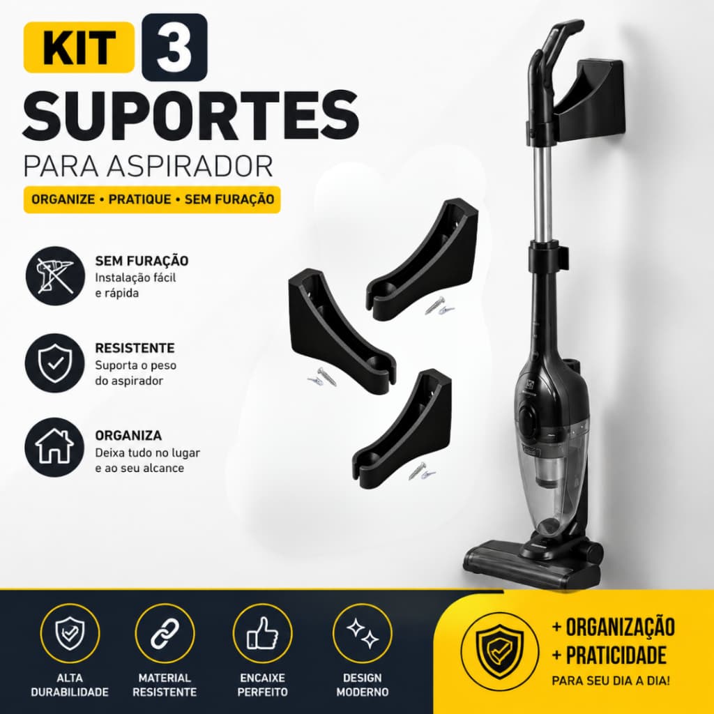 kit com 3 un suporte de parede para aspirador de po vertical preto compativel com diversas marcas