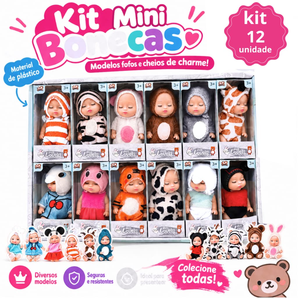 Kit Bonecas Bebê Dormindo 11cm Mini Bonequinhas Articuladas Modelos Sortidos Colecionáveis Infantil