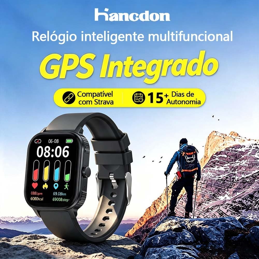 HANCDON GPS Smartwatch Relógio masculino/feminino inteligente IP68 à Prova de água Monitor saúde 100+esportes