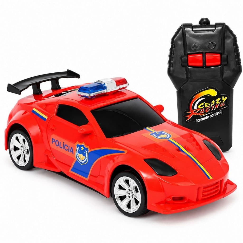 Carrinho Polícia Controle Remoto Infantil Vermelho 1:32 DM Toys