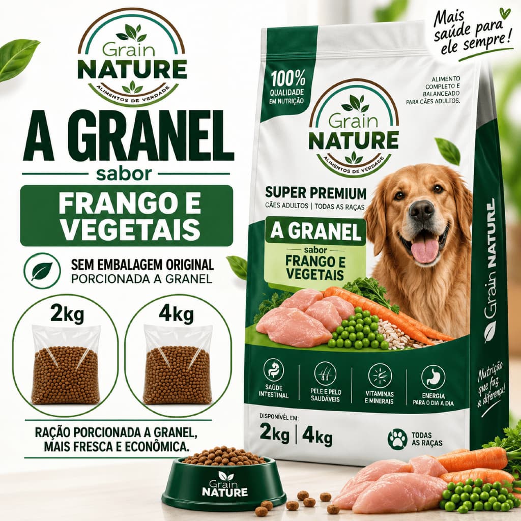 Ração Para Cachorro Super Premium 2Kg A Granel Frango e Vegetais 24% Proteína
