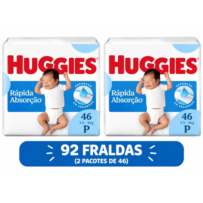 Duas Fraldas Huggies P Tripla Proteção de 46 unidades (cada)