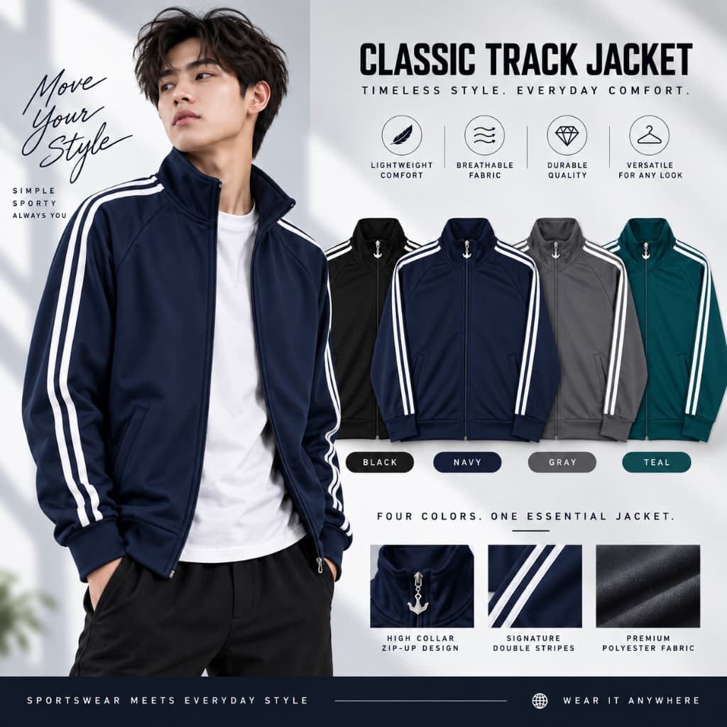 Jaqueta Masculina Esportiva Casual com Zíper Gola Alta Listrada Leve Confortável P ao GG