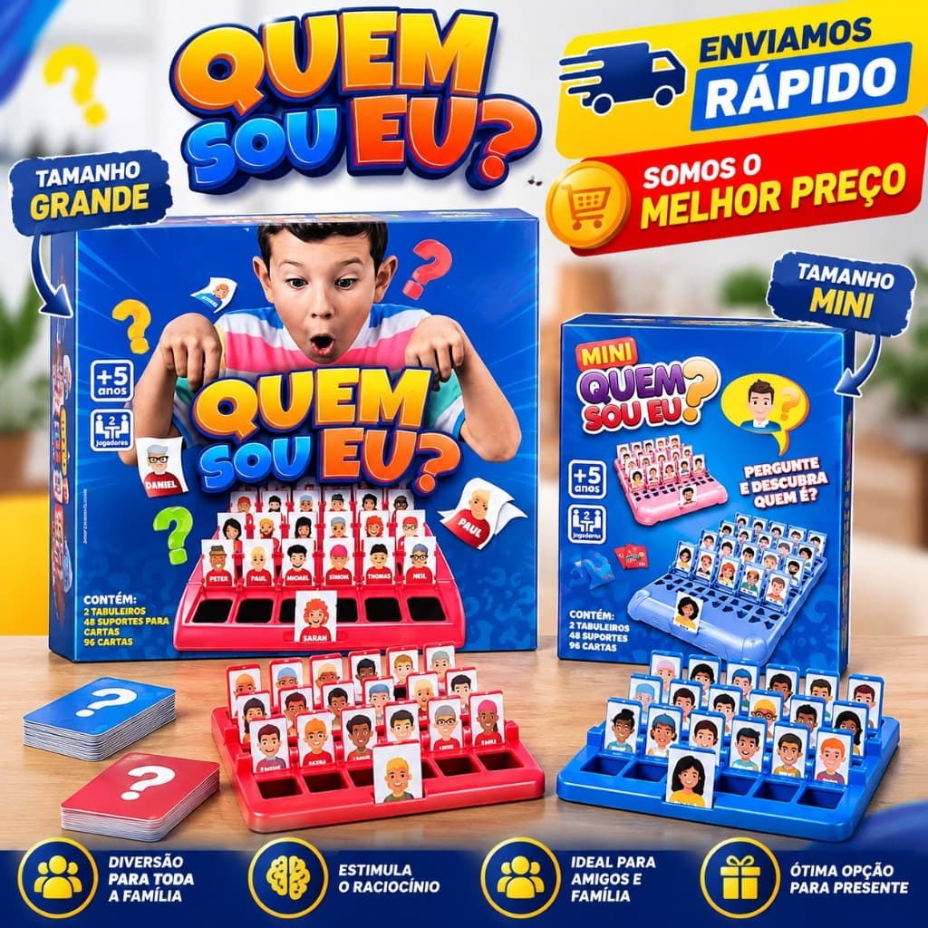 Jogo Infantil Quem Sou Eu Carta Cara a Cara Família Diversão Grande Pequeno Tabuleiro Brinquedo Desafio
