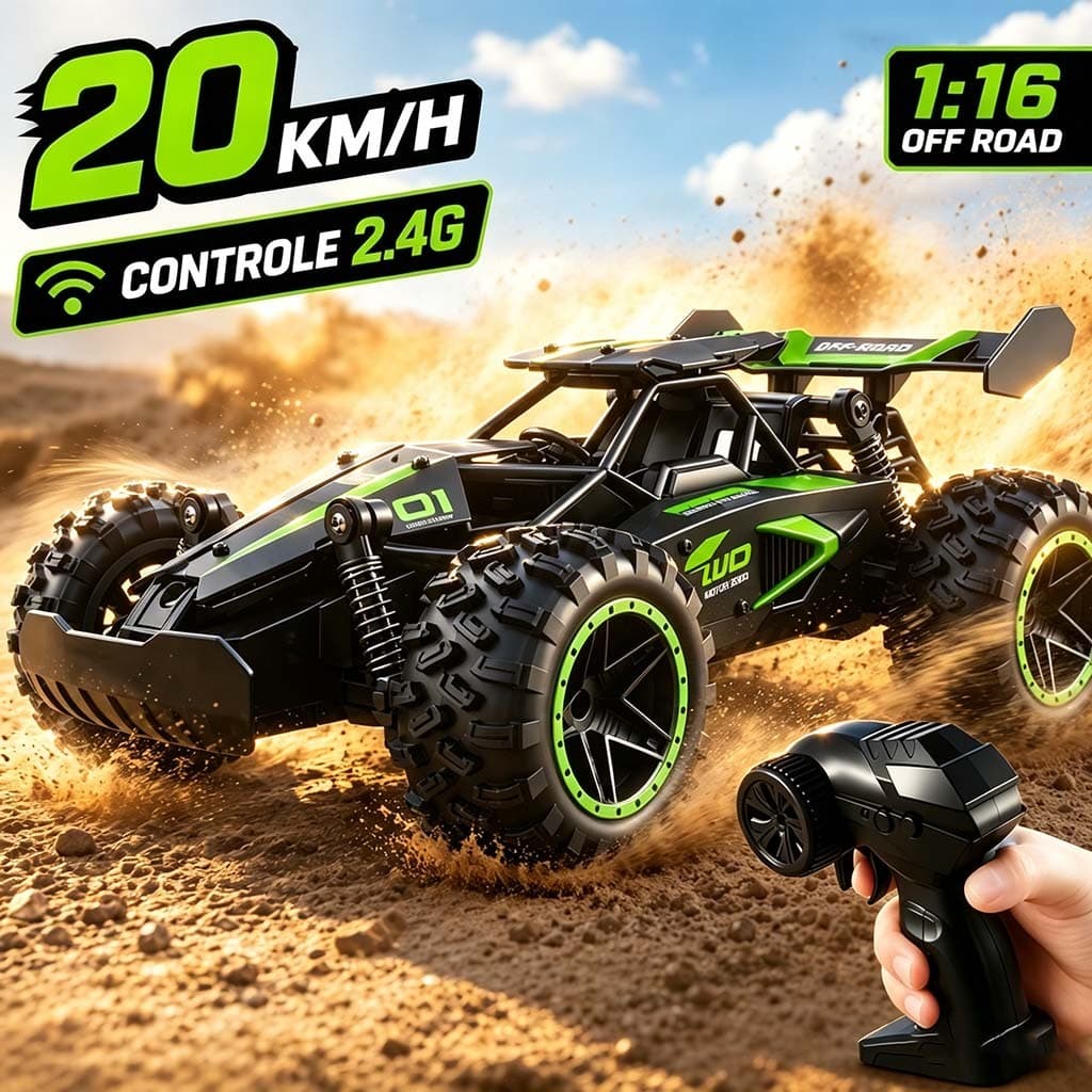Carrinho Controle Remoto Off-Road 1:16 2.4G Recarregável, Alta Velocidade 20km/h, Carro 4x4 de Escalada, Brinquedo Infan