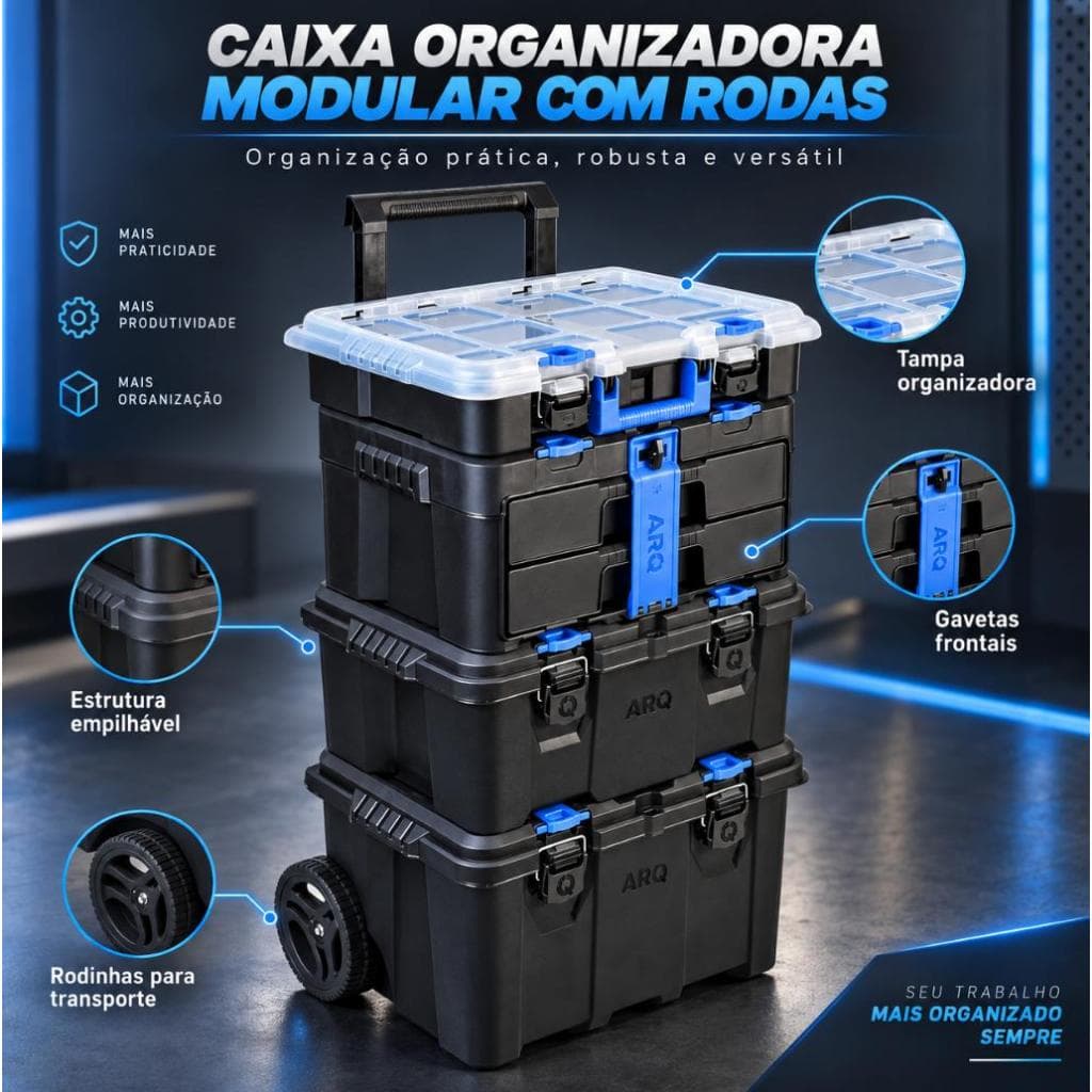 Kit Caixa de Ferramentas Modular 4 em 1 com rodas e Alças Retrátil Ultra box