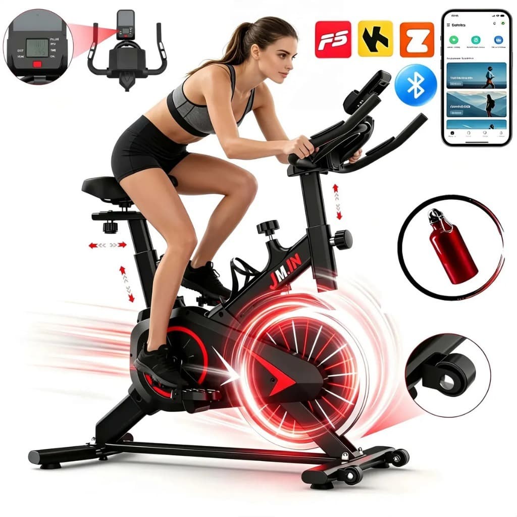 Bicicleta Spinning Ergométrica 13kg Volante 120kg Regulagem 5 Níveis Resistência Infinita Tela LCD Bluetooth