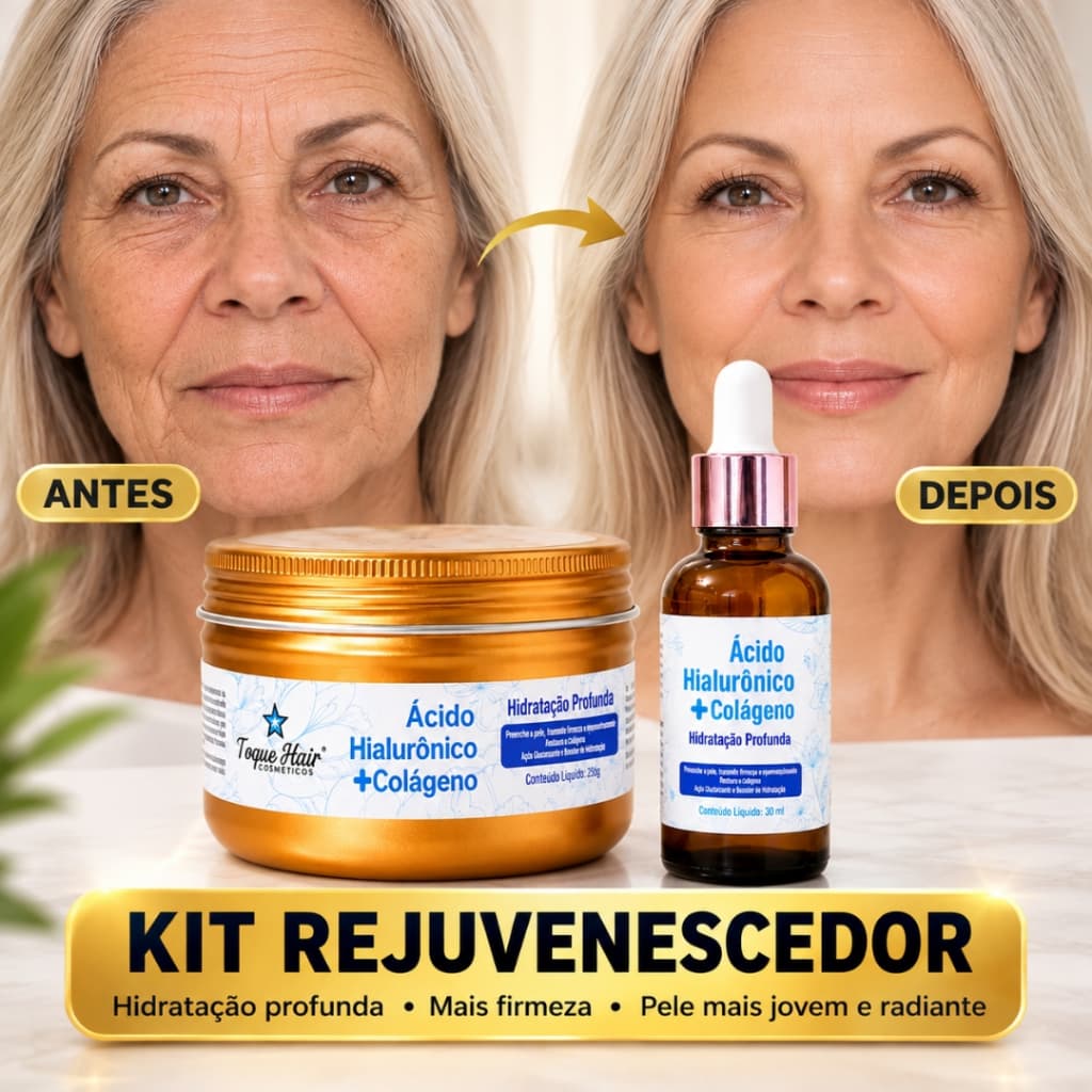 Kit Ácido Hialurônico Sérum Facial 30ml + Creme Facial 100g Hidrata Anti Idade Rejuvenescedor