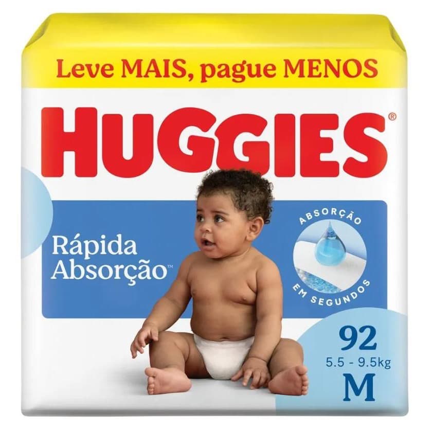 Fralda Descartável Huggies Rápida Absorção M – Pacote com 92 Unidades