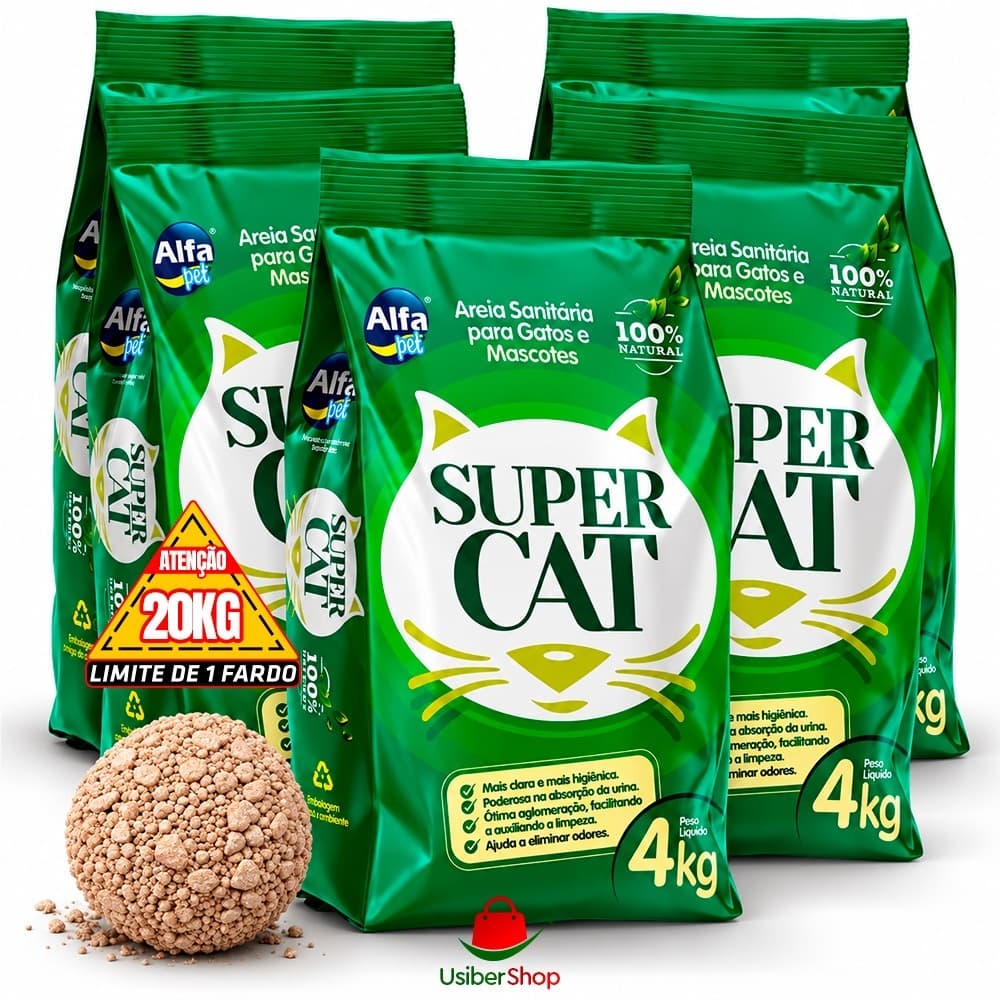 Kit 5 Pacotes Fardo Areia Sanitária de Gato Gats Grãos Mistos Forma Torrões Firmes e Perfumados - 20KG