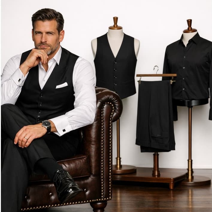 Kit Social Masculino Camisa Social Colete Calça Alfaiataria Slim Premium Jordhan Casamento Trabalho Festa | Brinde