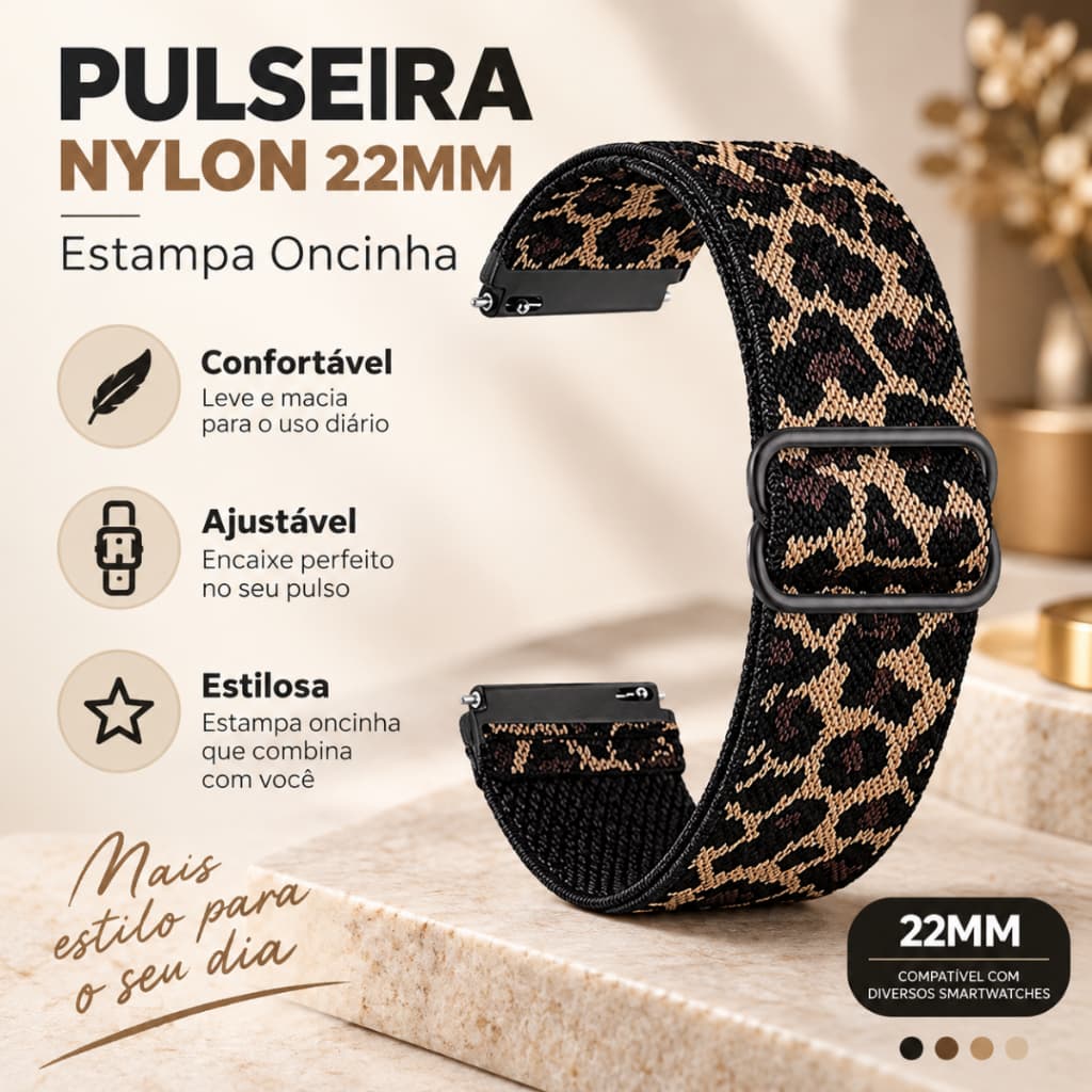 Pulseira de Oncinha 22mm Para Smartwatch Relógio Huawei GT7 pro/ Huawei GT6 pro/ Bip 6/ Nylon Luxo Moderna