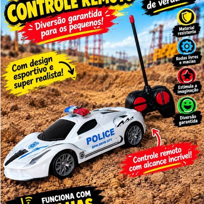 Carrinho de Controle Remoto Polícia - Design Detalhado, Controle Total
