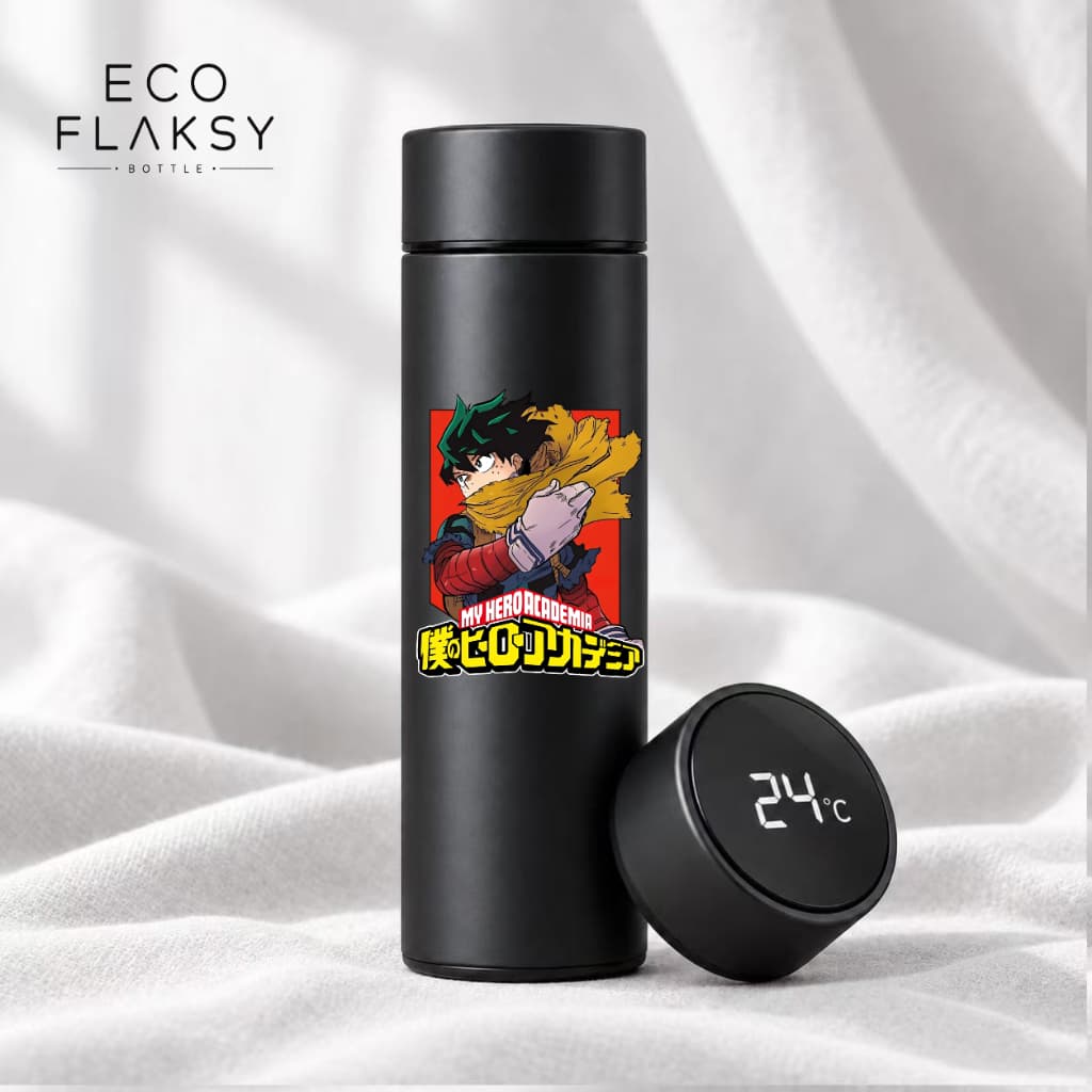 Garrafa Térmica de Água Aço Inoxidável My Hero Academia Deku Midoriya Termometro LED Digital Anime Mangá 500ml