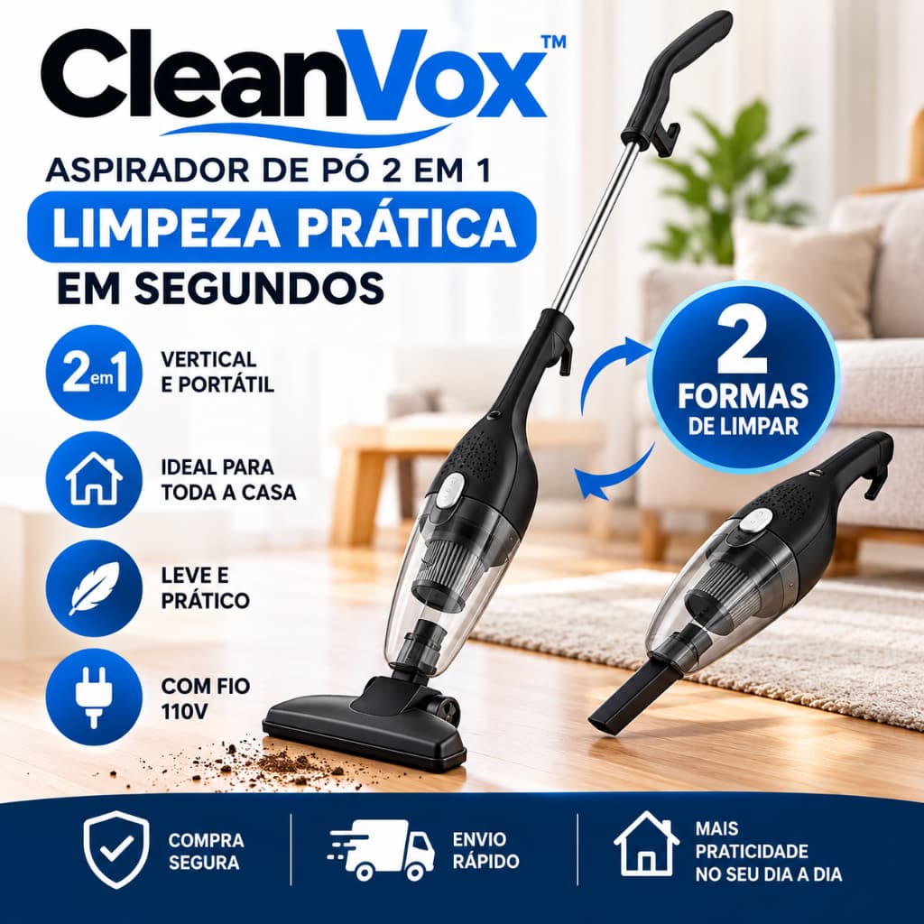 Aspirador de Pó Vertical 2 em 1 Portátil com Fio 110V Aspirador de Mão para Casa