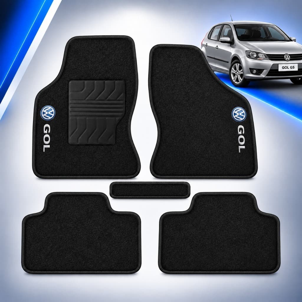 Kit 5 Tapetes Automotivos Requinte Volkswagen Gol G5 2009 a 2012 Carpete Logo Bordado