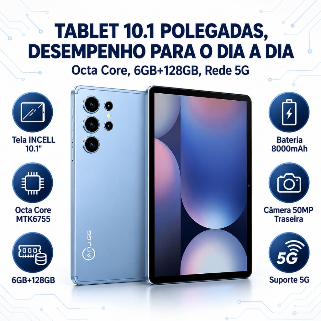 Tablet 10.1 Polegadas INCELL 5G Octa Core 6GB+128GB Android
