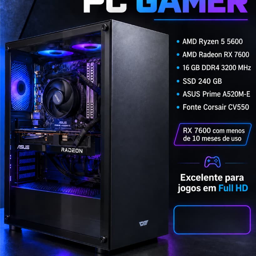 COMPUTADOR - PC GAMER - RYZEN 5 5600 + RX 7600