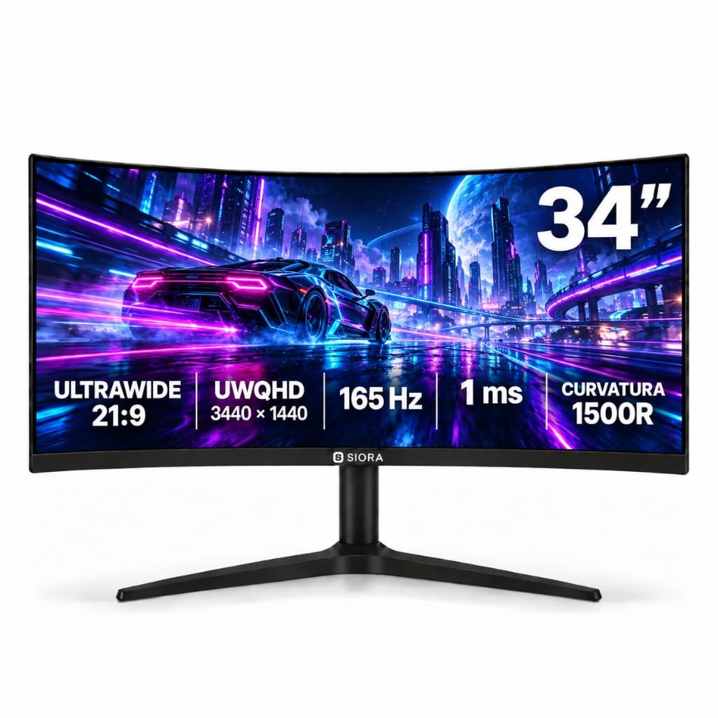 Monitor Gamer Curvo 34" 165Hz 1ms Ultrawide QuadHD 2K AMD FreeSync G-Sync HDMI/DP e Alto Falante