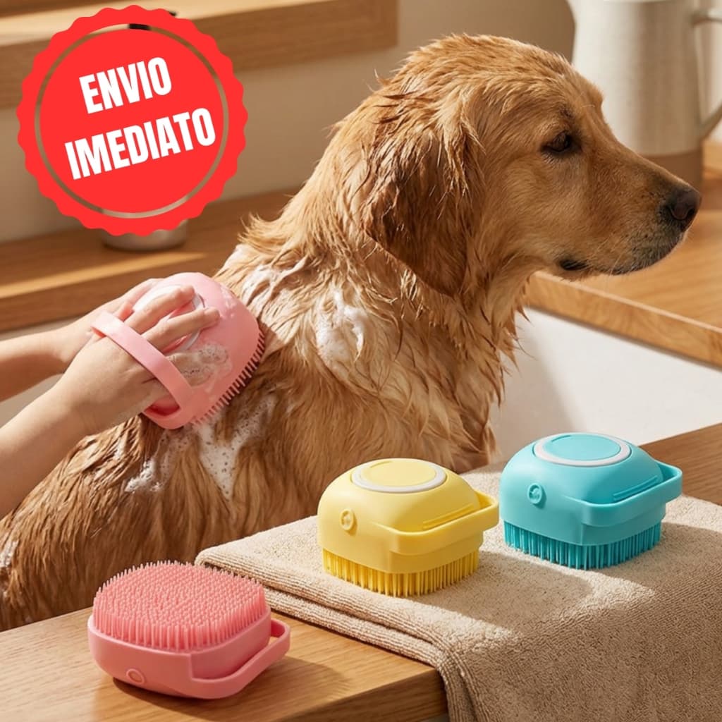 Lava Pelo Pet Escova de Banho para Cachorro Gato - Dispenser Shampoo - Escova Massageadora - Sortida
