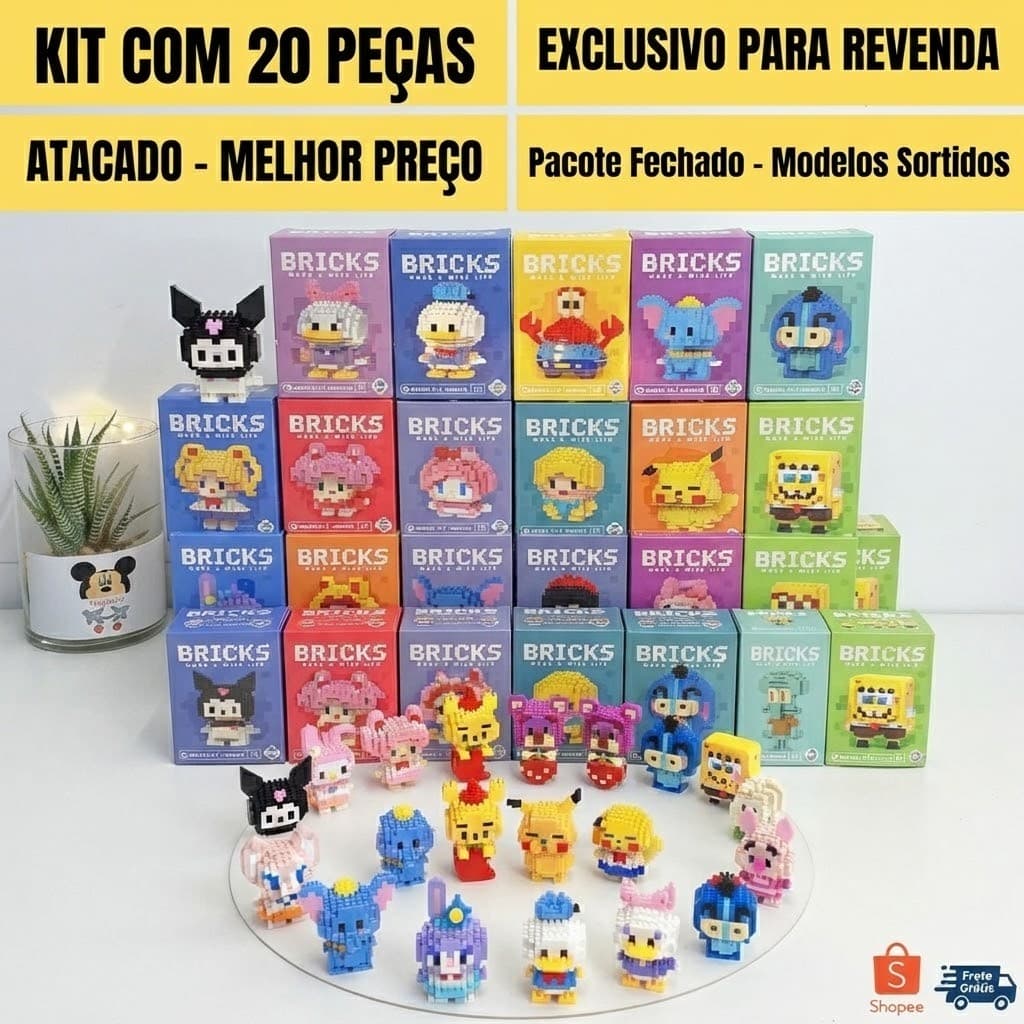 kit 20 Blocos de Montar De Construção Brinquedos Educativos Para Criança Modelos Variados-MINI Bloco