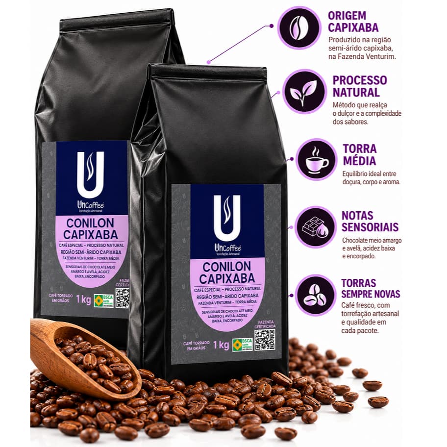 Café Especial Conilon Capixaba UnCoffee Torrado em GRÃOS 2 Kg