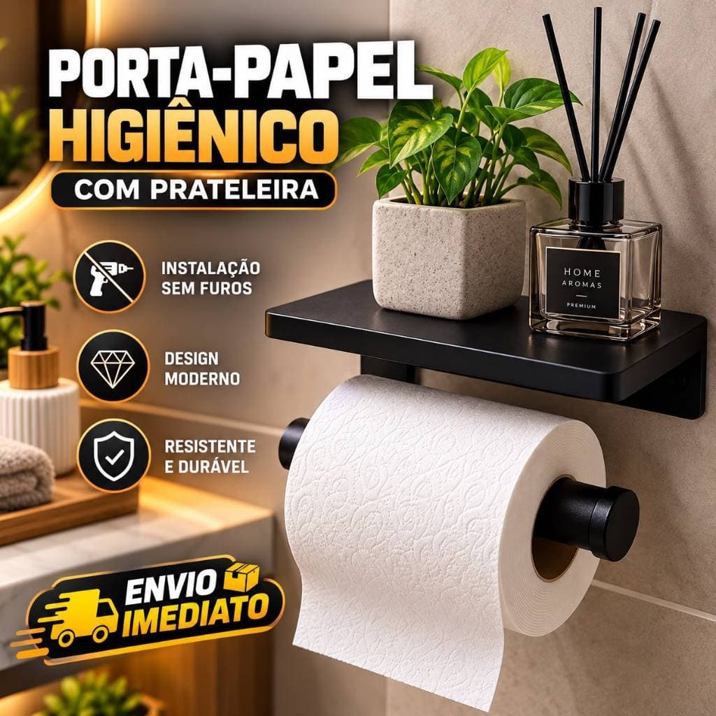 Porta Papel Higiênico com Prateleira porta objetos Sem Furos Suporte de Parede com Fita Dupla Face