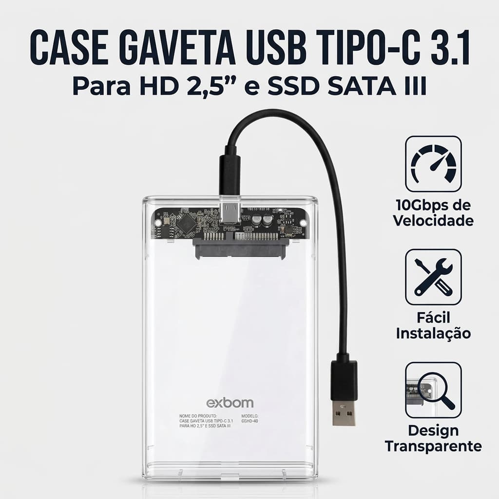 Case Externo Para HD e SSD 2.5" Sata III USB 3.1 Tipo-C - CGHD-40