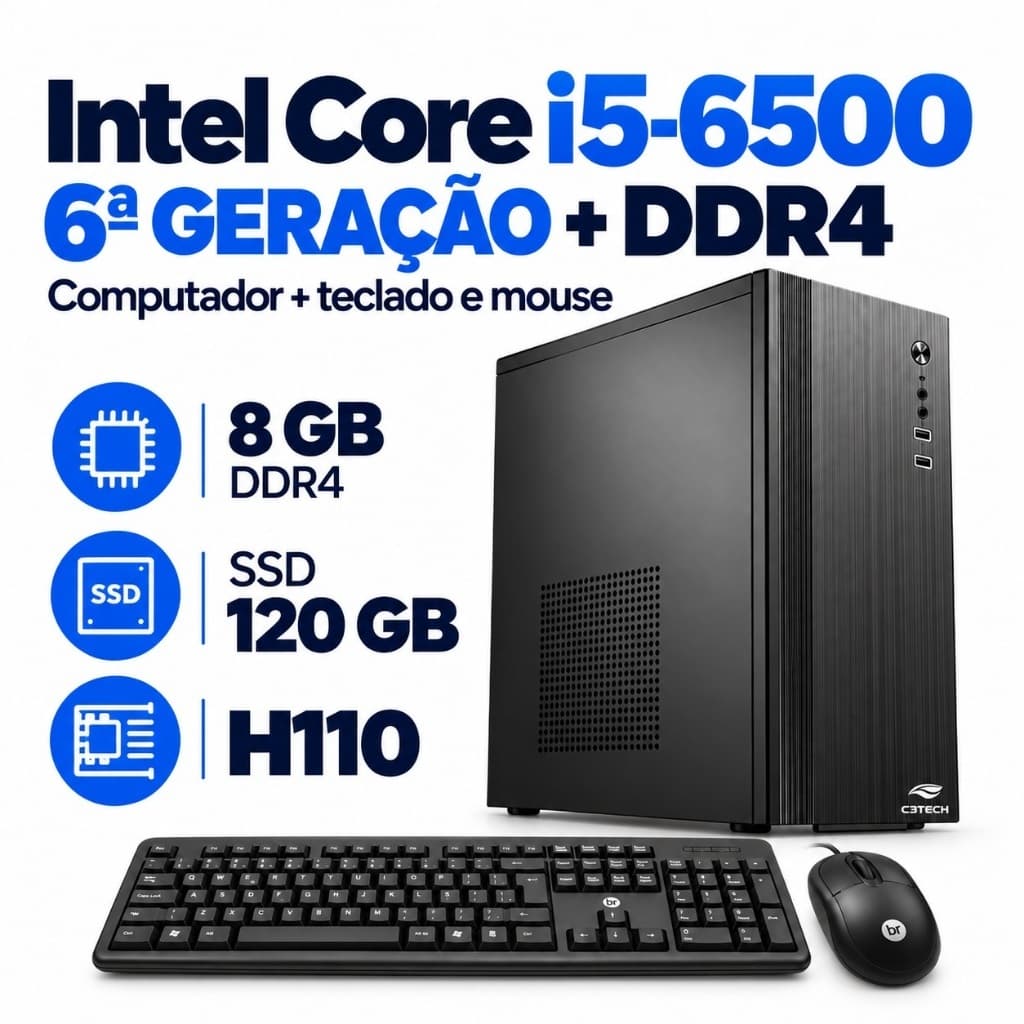 Computador Intel Core i5-6500 6ª Geração 8GB DDR4 SSD 120GB H110 c/ Teclado e Mouse Desktop Windows 11 Trial Home Office