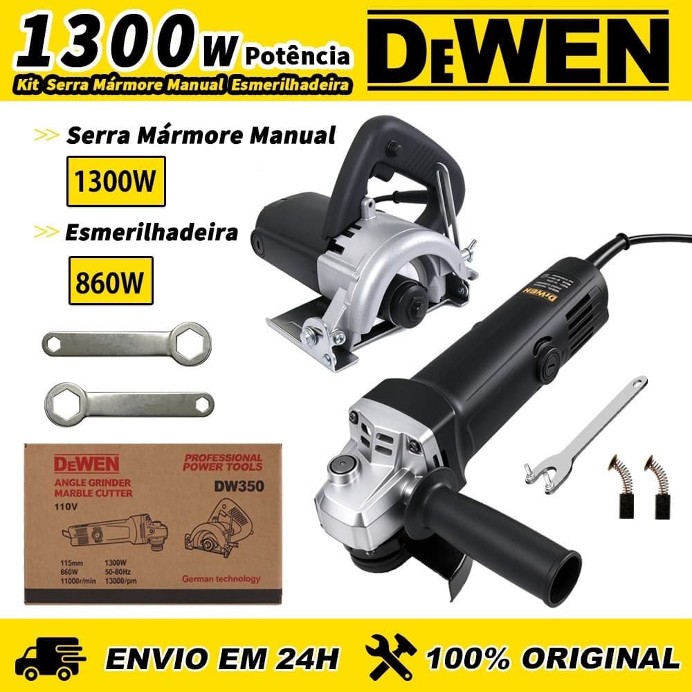 Kit Serra Mármore Manual e Esmerilhadeira DeWEN 1300W com Esmerilhadeira 860W