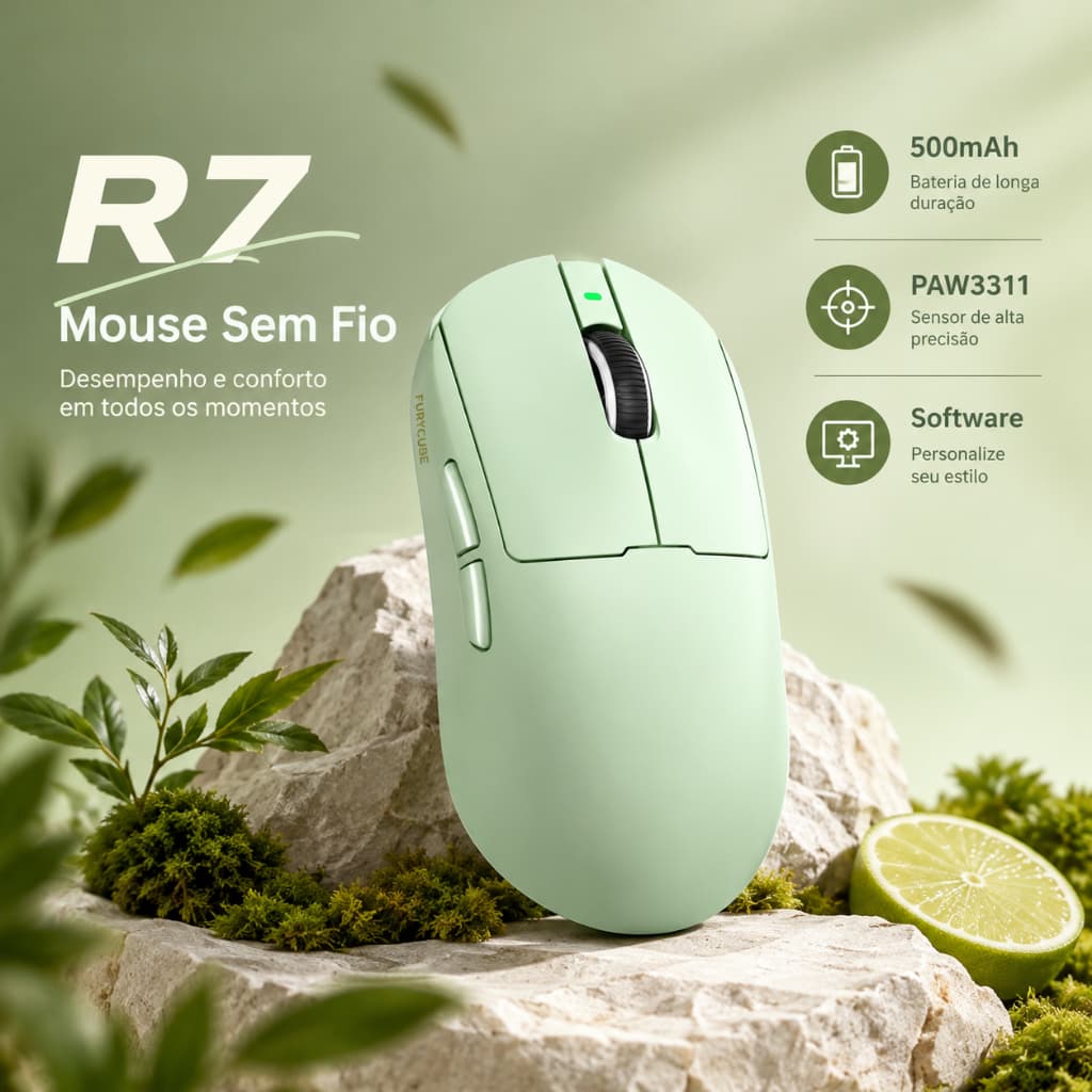 R7 Mouse sem fio Escritório gamer 500mAh 63g PAW3311 BT 2.4G Ergonômico Driver verde Win Mac Android  PC computador