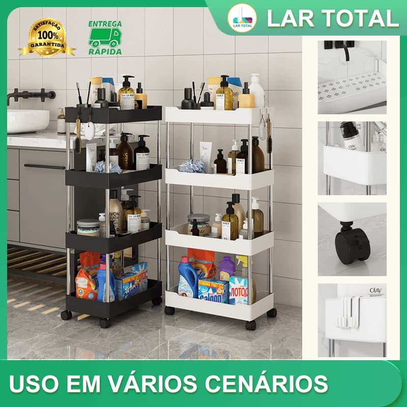 Organizador Móvel com Rodízios Multiuso Resistente para Cozinha Escritório Banheiro