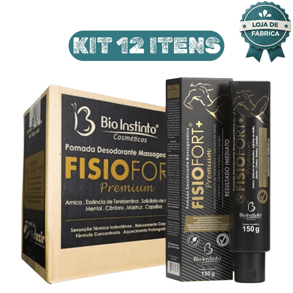 Kit 12 Pomada Massageadora Fisiofort Premium 150g Bio Instinto Alívio Muscular Dor e Relaxamento