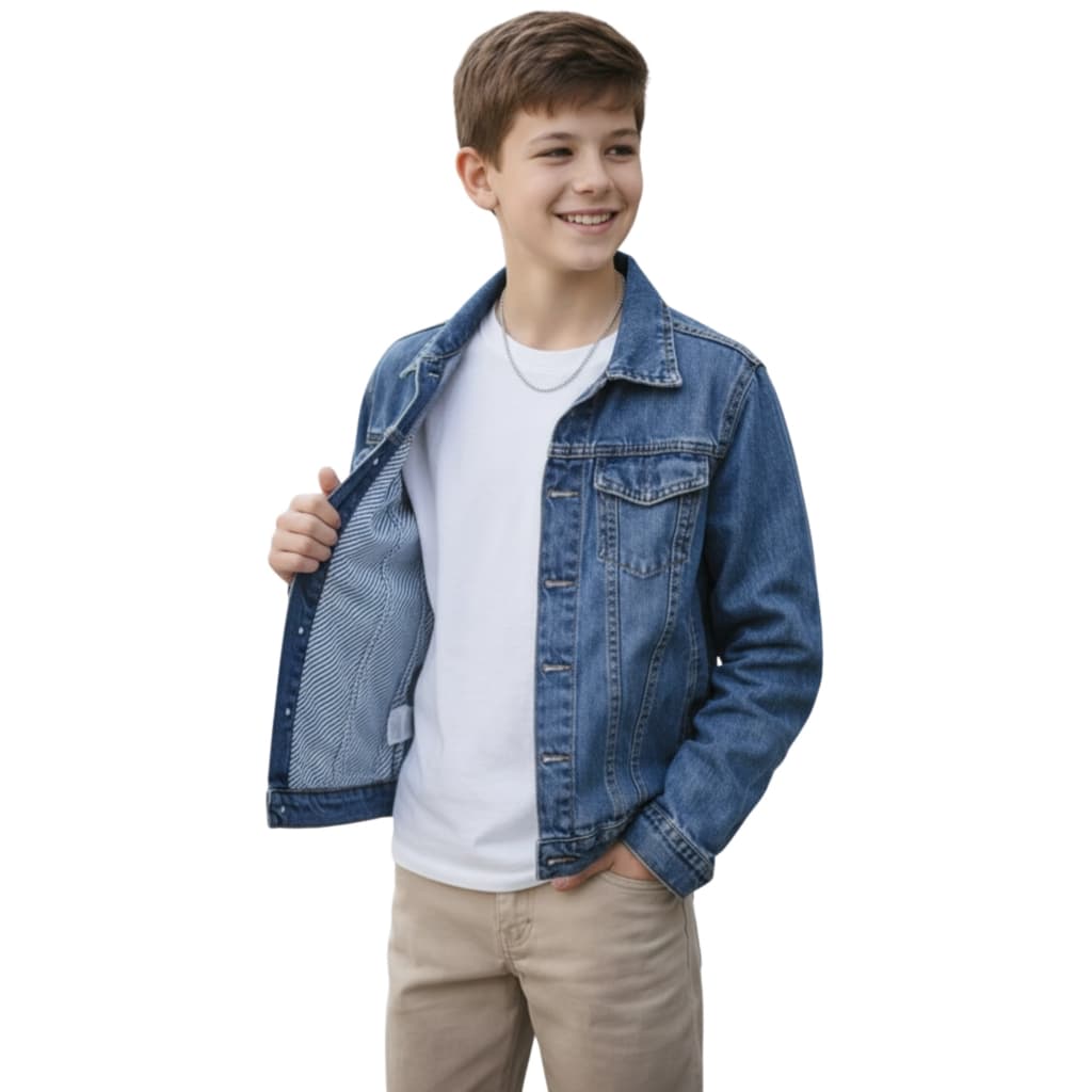 Jaqueta Jeans Masculina Infantil Menino Manga Longa Juvenil