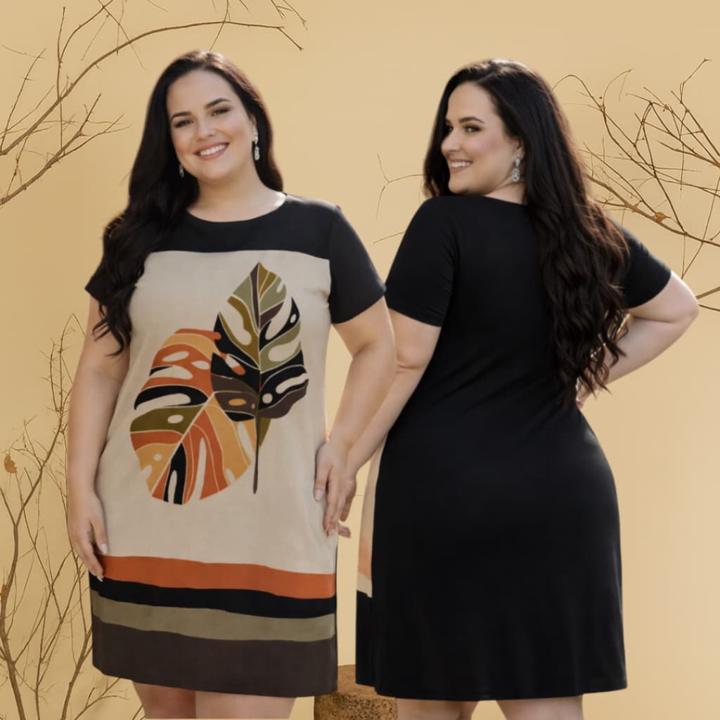 Vestido Soltinho Plus Size em Sedinha Digital Look Fresco Leve e Poderoso Para Você Arrasar