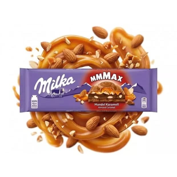 Chocolate Importado Milka MMMAX Almond Caramel 300g – Chocolate ao Leite com Amêndoas e Caramelo