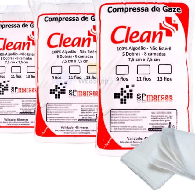 Kit 3 Pacotes Compressa de Gaze 9 Fios Hidrófila 100% Algodão Curativo Estética Clean