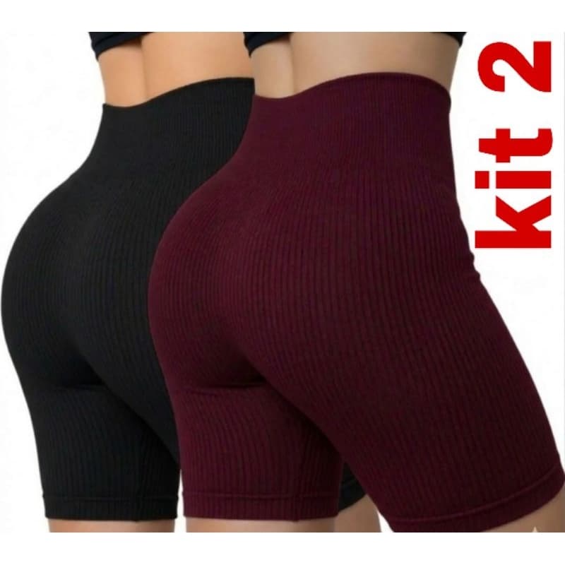 Kit 2 Shorts Feminino Canelado Cintura Alta Academia Roupa Fitnes, Zero Transparência, Confortável.