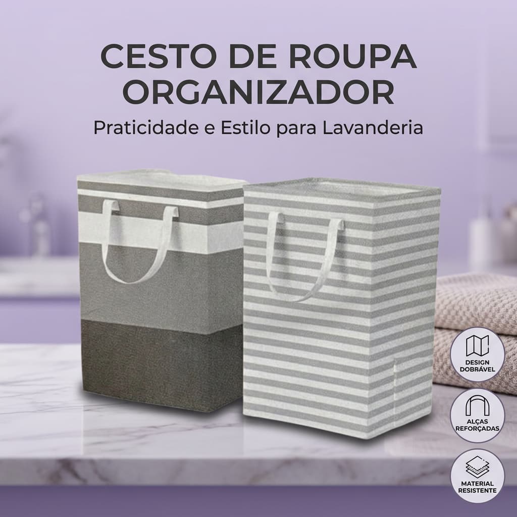 Cesto Organizador Dobrável Multiluso Grande Roupa Brinquedos Lavanderia Banheiro Resistente