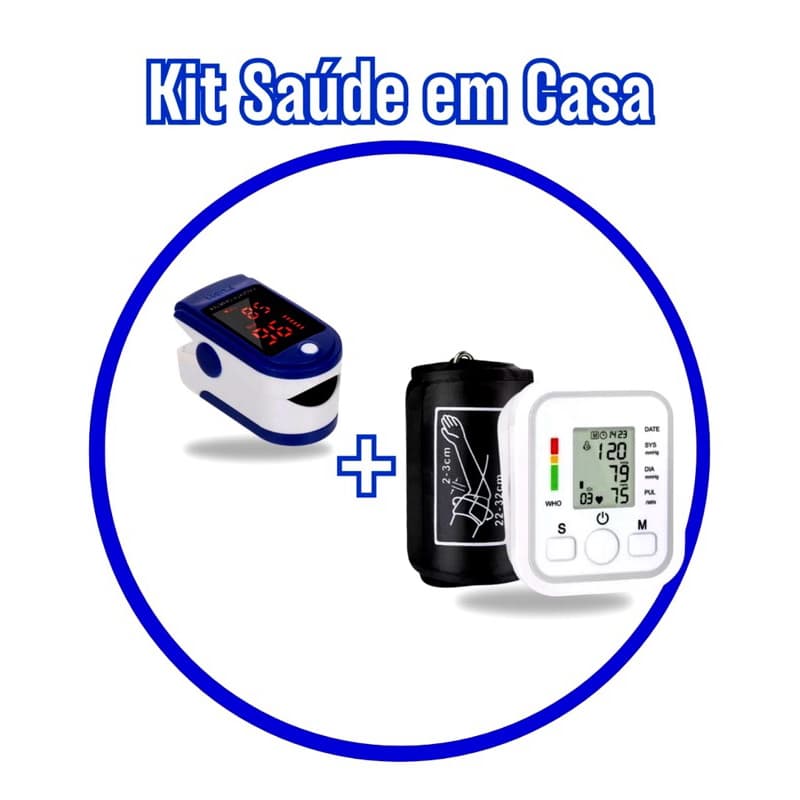 Kit Completo Saúde em Casa 2 em 1 – Oxímetro Digital de Dedo + Aparelho de Pressão Arterial de Braço Automático
