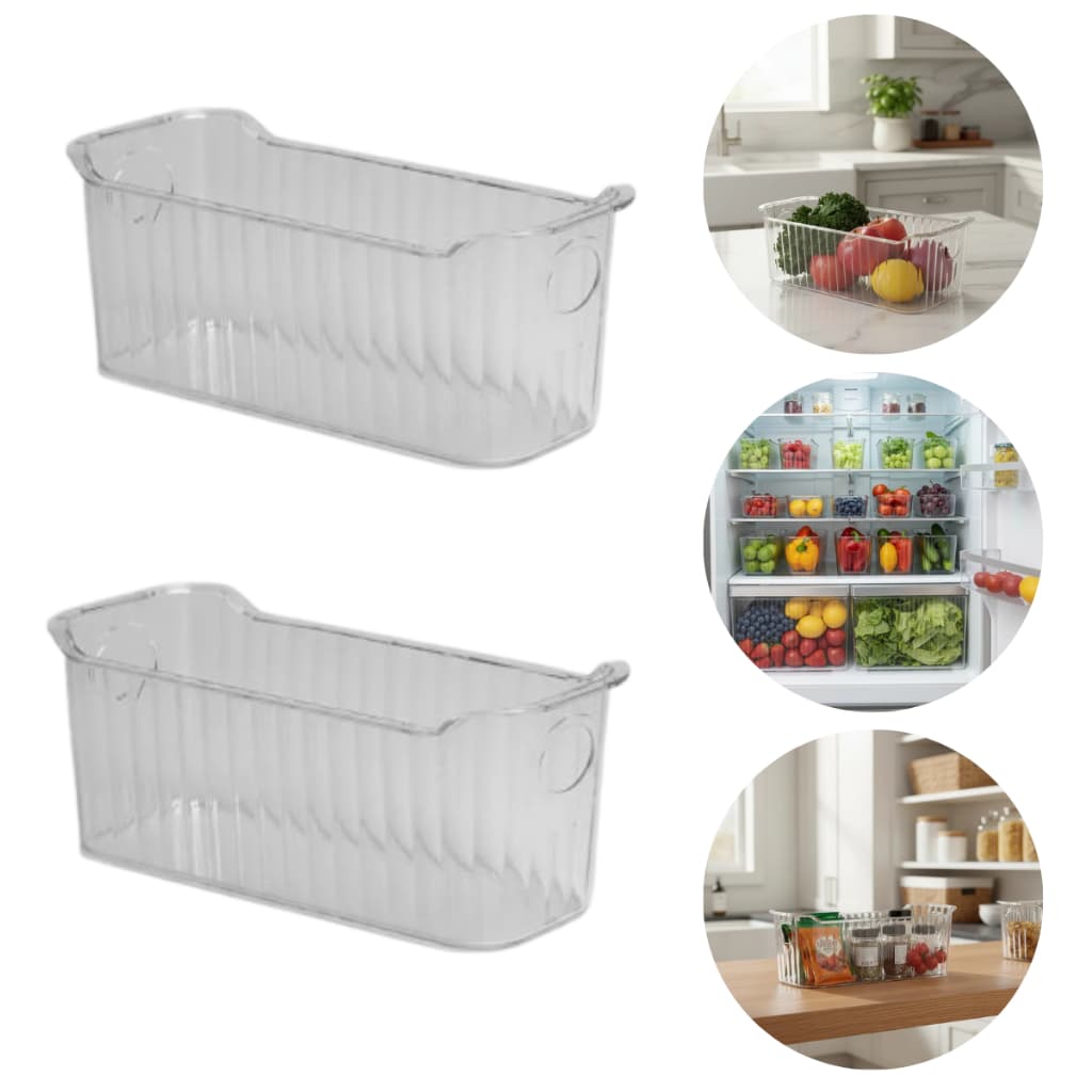 Kit 2 Cesto Organizador Cozinha Geladeira Mesa Multiuso Dispensa Alimento Armário Acrílico