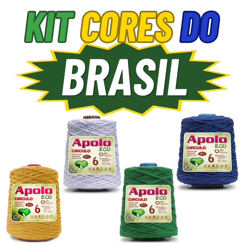 KIT BRASIL 2UN - Barbante Apolo Círculo N6 de 610m 600g para crochê, macramê e artesanato durável.