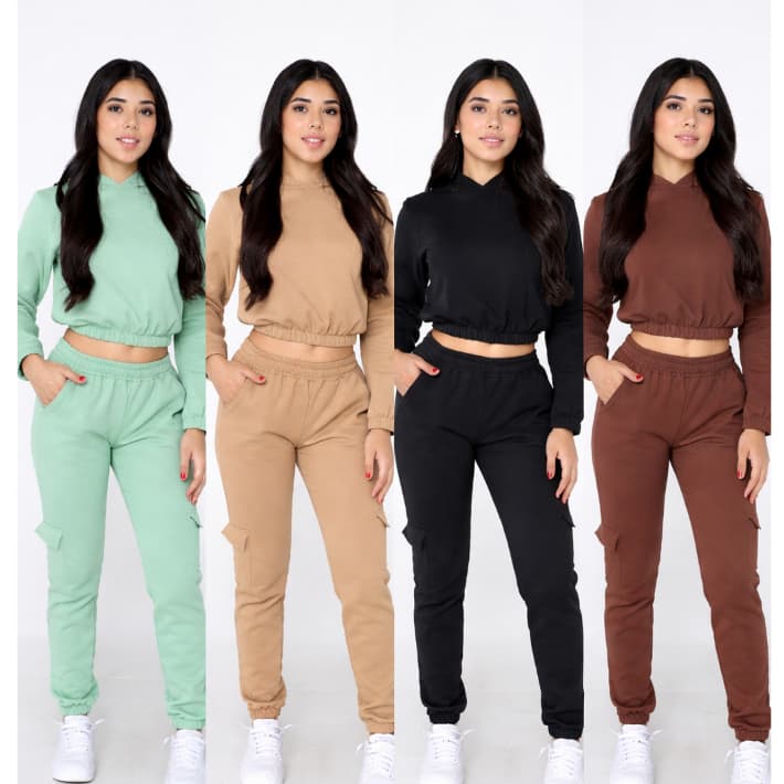 Conjunto Moletom Cargo de Menina Conjunto com Blusa de Capuz e Calça Cargo Tam Juvenil