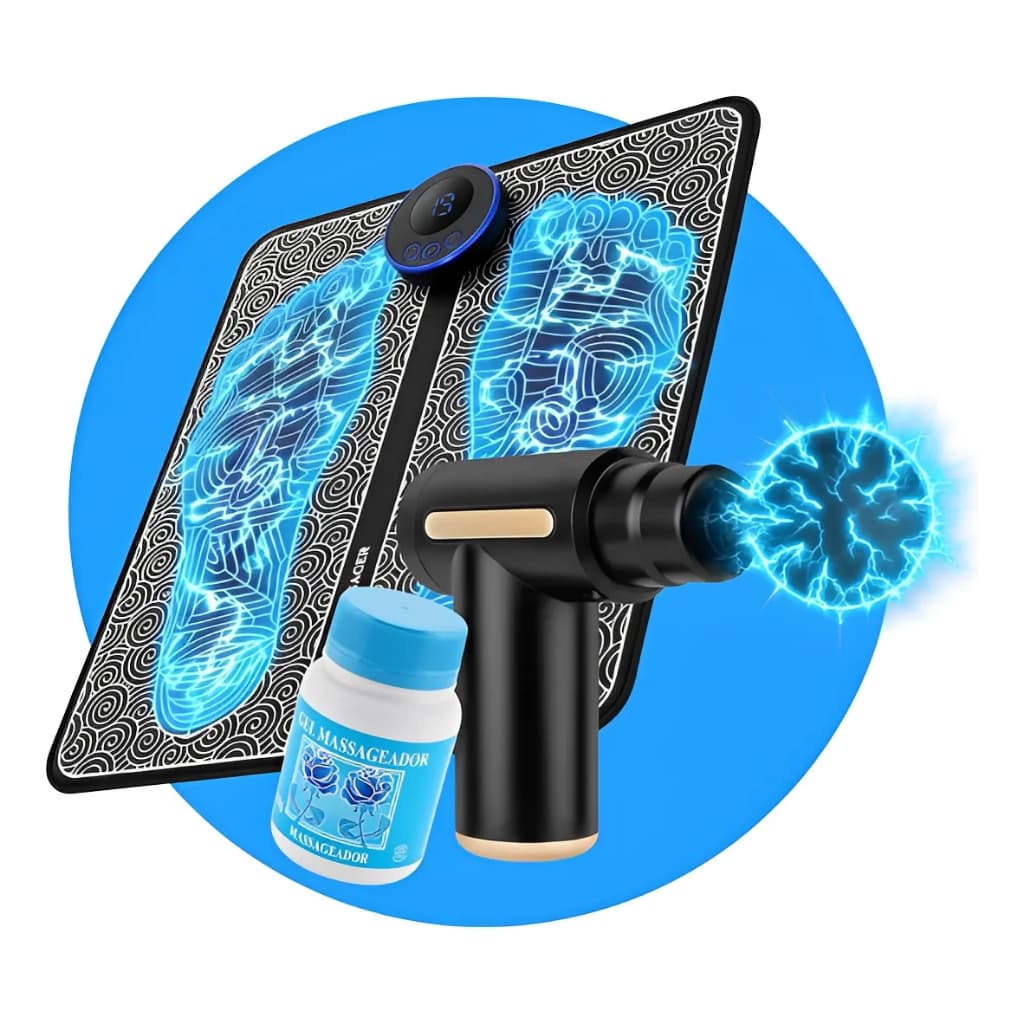 Massageador Pistola Muscular + Tapete Elétrico EMS + Gel Corporal Massageador Para Relaxamento Muscular