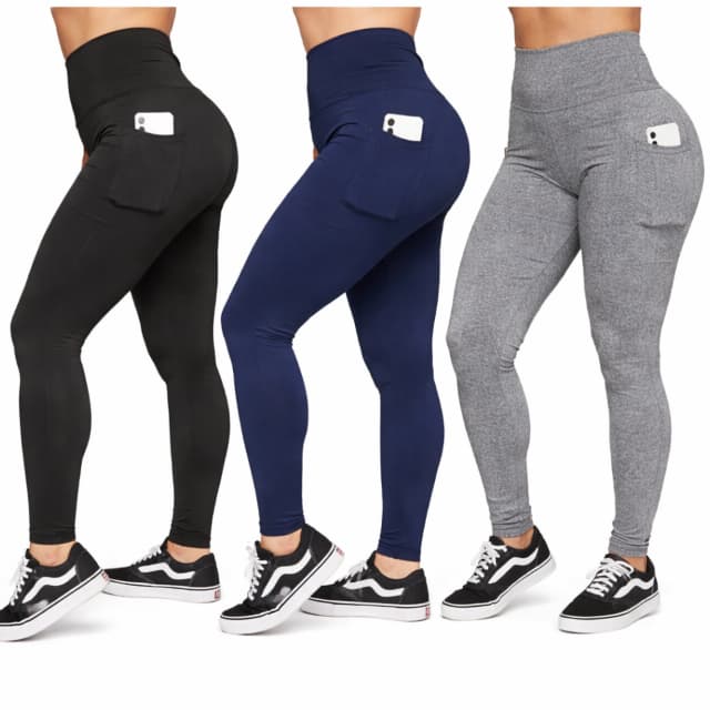 Calça C/ Bolso Lateral Legging Cos Alto Grosso Fitness Caminhada